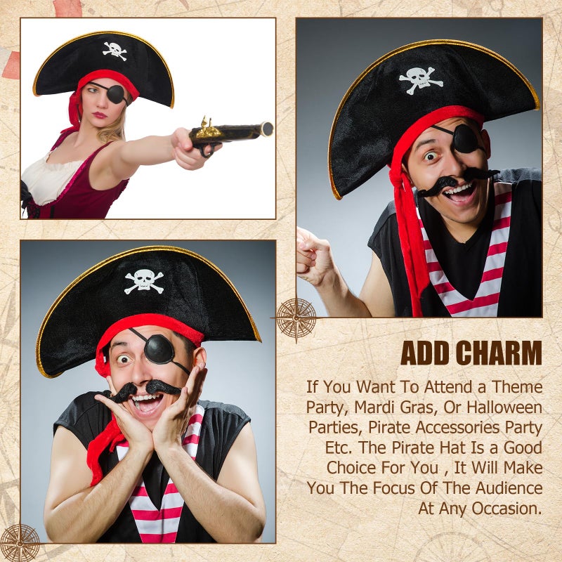 Hsei 4 Pcs Pirate Hat Pirate Accesseries Hats for Adult Captain Caps with Skull Print for Masquerade Cosplay, Funny Party Supplies - Image 3